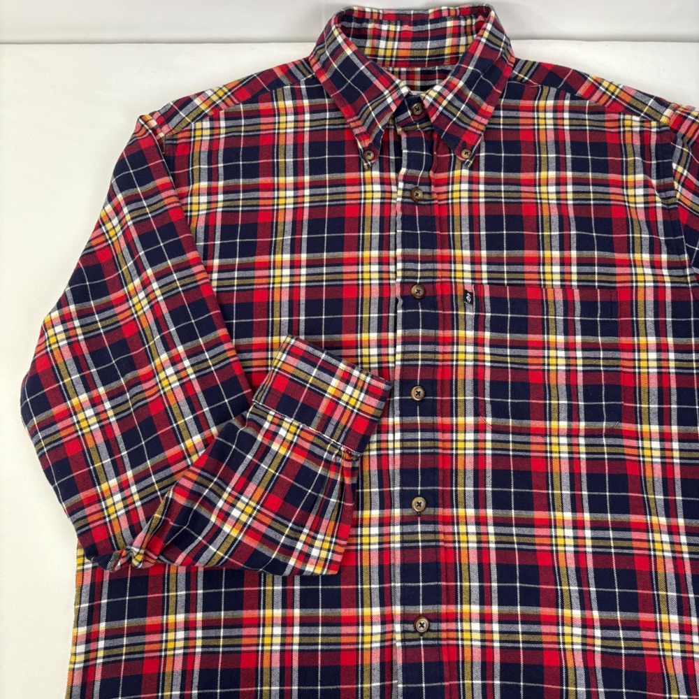 Brooks Brothers 346 Mens Regular Fit Plaid Flannel Button Down Shirt Red Small